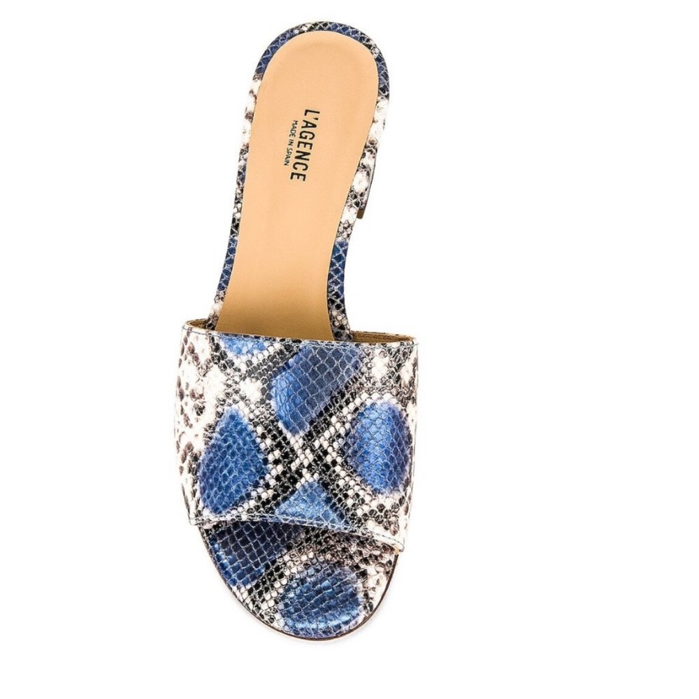 L'AGENCE Blue Emiliana Snake-Embossed Leather Mules